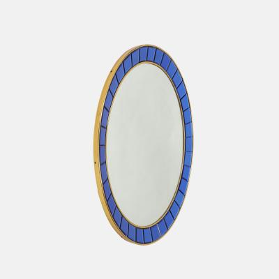  Cristal Art Cristal Arte Large Round Blue Hand Cut Beveled Crystal Mirror Model 2679 by Cristal Art