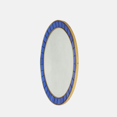  Cristal Art Cristal Arte Large Round Blue Hand Cut Beveled Crystal Mirror Model 2679 by Cristal Art