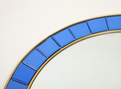  Cristal Art Cristal Arte Large Round Blue Hand Cut Beveled Crystal Mirror Model 2679 by Cristal Art