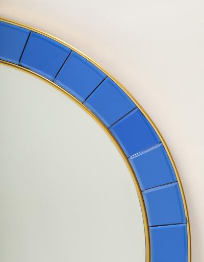  Cristal Art Cristal Arte Large Round Blue Hand Cut Beveled Crystal Mirror Model 2679 by Cristal Art