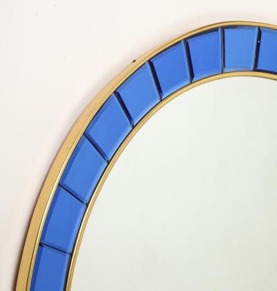  Cristal Art Cristal Arte Large Round Blue Hand Cut Beveled Crystal Mirror Model 2679 by Cristal Art
