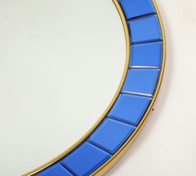  Cristal Art Cristal Arte Large Round Blue Hand Cut Beveled Crystal Mirror Model 2679 by Cristal Art