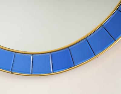  Cristal Art Cristal Arte Large Round Blue Hand Cut Beveled Crystal Mirror Model 2679 by Cristal Art