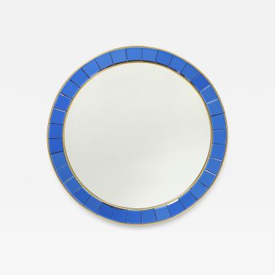  Cristal Art Cristal Arte Large Round Blue Hand Cut Beveled Crystal Mirror Model 2679 by Cristal Art