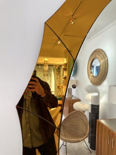 Cristal Art Extra Large Lightning Mirror Amber Glass by Cristal Art Italy 1960s