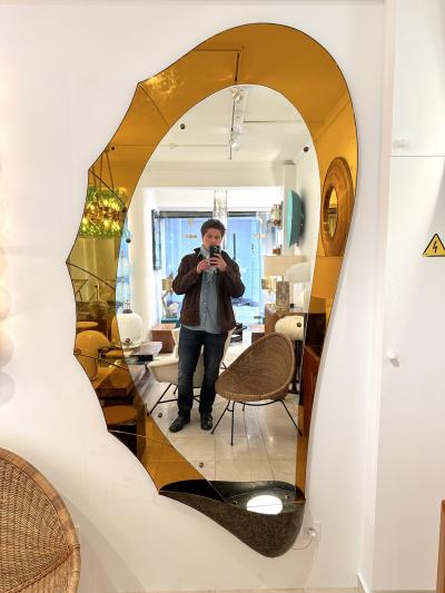  Cristal Art Extra Large Lightning Mirror Amber Glass by Cristal Art Italy 1960s