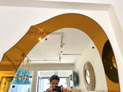  Cristal Art Extra Large Lightning Mirror Amber Glass by Cristal Art Italy 1960s