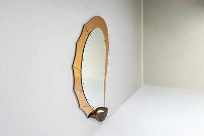  Cristal Art Large Mirror in Amber Glass and Metal by Cristal Art Italy 1960s