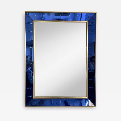  Cristal Art Mirror Blue and Brass by Cristal Art Italy 1960s