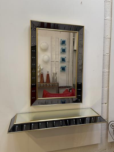  Cristal Art Mirror Console Glass and Brass by Cristal Art Italy 1960s