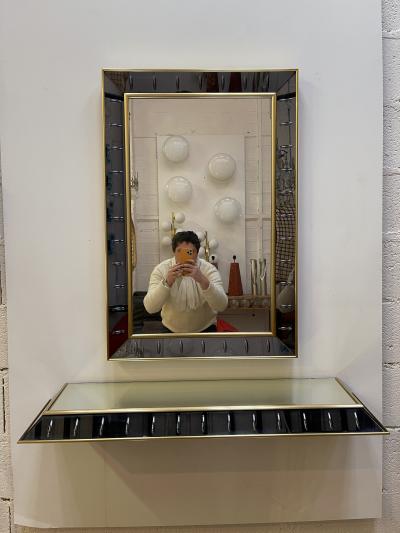  Cristal Art Mirror Console Glass and Brass by Cristal Art Italy 1960s