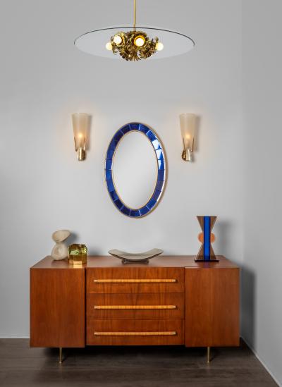  Cristal Art Oval Blue Hand Cut Beveled Glass Mirror Model 2727 by Cristal Art