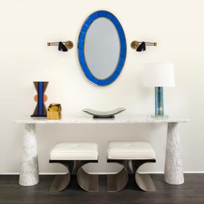  Cristal Art Oval Blue Hand Cut Beveled Glass Mirror Model 2727 by Cristal Art
