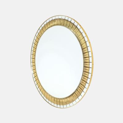 Cristal Art Rare Large Round Engraved and Gilded Glass Mirror Model 2668
