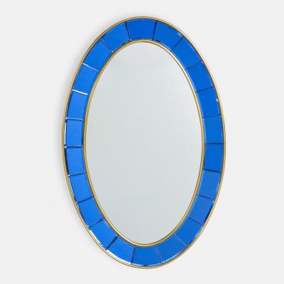  Cristal Art Rare Pair of Oval Blue Hand Cut Beveled Glass Mirrors by Cristal Art
