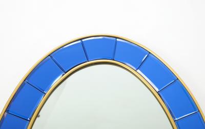  Cristal Art Rare Pair of Oval Blue Hand Cut Beveled Glass Mirrors by Cristal Art