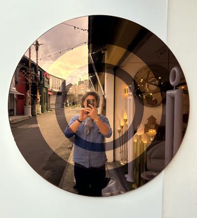  Cristal Art Round Circle Mirror Smoke and Gold Colored Glass by Cristal Art Italy 1970s