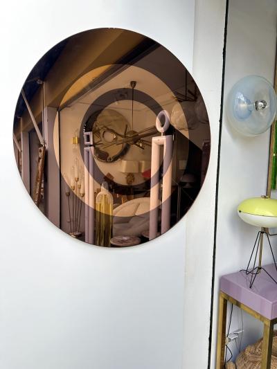  Cristal Art Round Circle Mirror Smoke and Gold Colored Glass by Cristal Art Italy 1970s