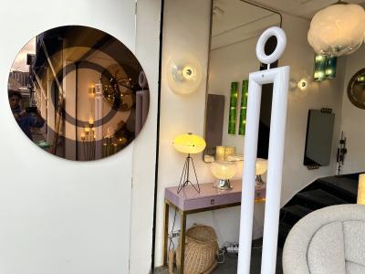  Cristal Art Round Circle Mirror Smoke and Gold Colored Glass by Cristal Art Italy 1970s