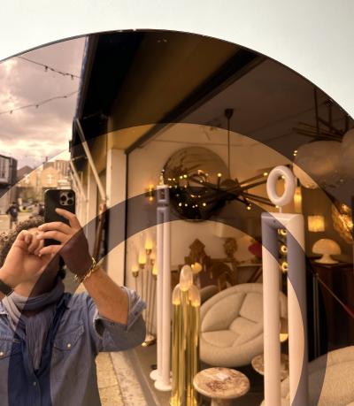  Cristal Art Round Circle Mirror Smoke and Gold Colored Glass by Cristal Art Italy 1970s