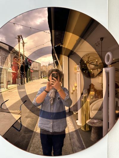  Cristal Art Round Circle Mirror Smoke and Gold Colored Glass by Cristal Art Italy 1970s