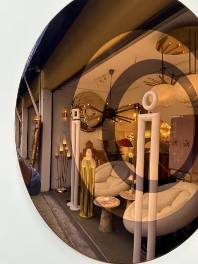  Cristal Art Round Circle Mirror Smoke and Gold Colored Glass by Cristal Art Italy 1970s