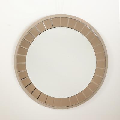  Cristal Arte Cristal Arte Faceted Crystal Grey Glass Circular Mirror circa 1960