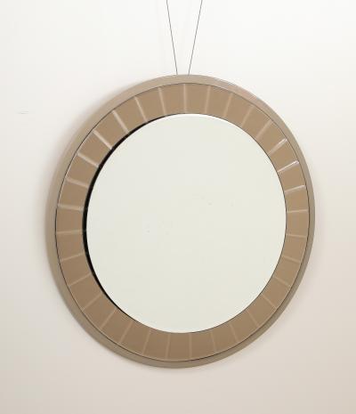  Cristal Arte Cristal Arte Faceted Crystal Grey Glass Circular Mirror circa 1960