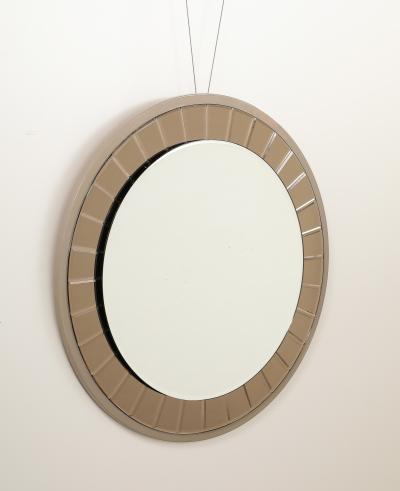  Cristal Arte Cristal Arte Faceted Crystal Grey Glass Circular Mirror circa 1960
