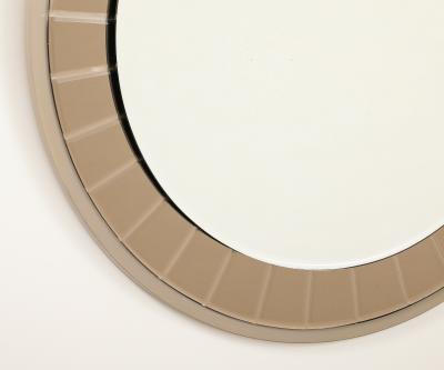  Cristal Arte Cristal Arte Faceted Crystal Grey Glass Circular Mirror circa 1960