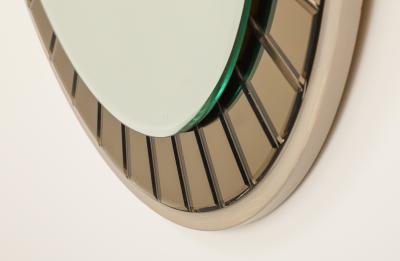  Cristal Arte Cristal Arte Faceted Crystal Grey Glass Circular Mirror circa 1960