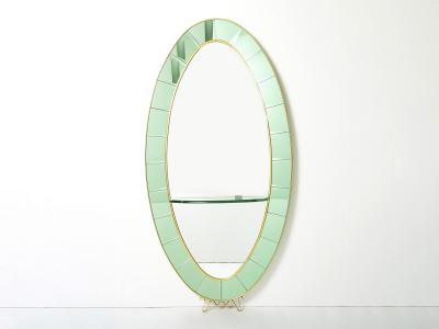 Cristal Arte Cristal Arte Oval shaped Italian brass green crystal mirror 1950s