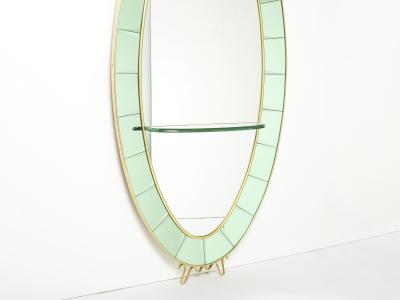  Cristal Arte Cristal Arte Oval shaped Italian brass green crystal mirror 1950s