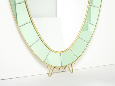  Cristal Arte Cristal Arte Oval shaped Italian brass green crystal mirror 1950s