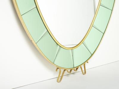  Cristal Arte Cristal Arte Oval shaped Italian brass green crystal mirror 1950s