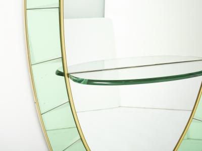  Cristal Arte Cristal Arte Oval shaped Italian brass green crystal mirror 1950s