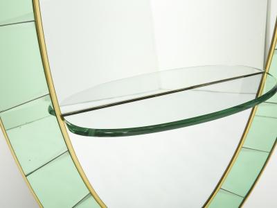  Cristal Arte Cristal Arte Oval shaped Italian brass green crystal mirror 1950s