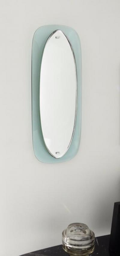  Cristal Arte ITALIAN BLUE AND CLEAR GLASS FLOATING FACETED OVAL CRYSTAL ARTE MIRROR