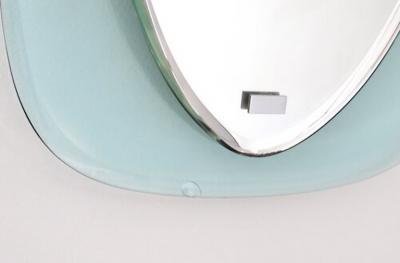  Cristal Arte ITALIAN BLUE AND CLEAR GLASS FLOATING FACETED OVAL CRYSTAL ARTE MIRROR
