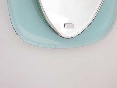 Cristal Arte ITALIAN BLUE AND CLEAR GLASS FLOATING FACETED OVAL CRYSTAL ARTE MIRROR