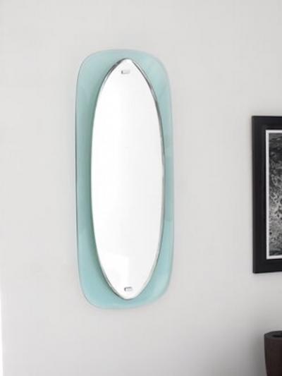  Cristal Arte ITALIAN BLUE AND CLEAR GLASS FLOATING FACETED OVAL CRYSTAL ARTE MIRROR