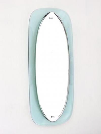  Cristal Arte ITALIAN BLUE AND CLEAR GLASS FLOATING FACETED OVAL CRYSTAL ARTE MIRROR