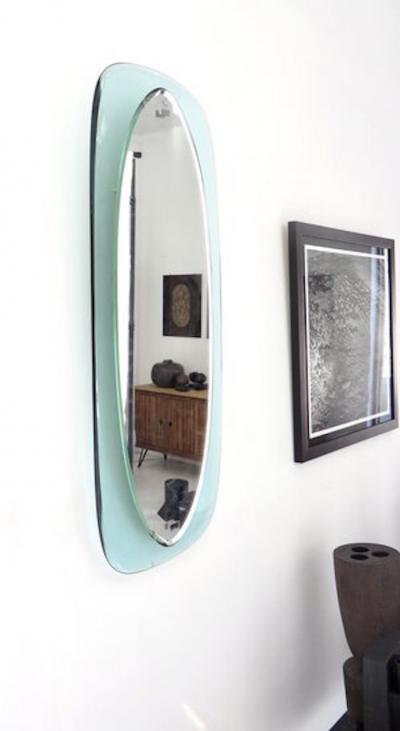  Cristal Arte ITALIAN BLUE AND CLEAR GLASS FLOATING FACETED OVAL CRYSTAL ARTE MIRROR