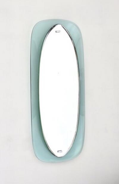  Cristal Arte ITALIAN BLUE AND CLEAR GLASS FLOATING FACETED OVAL CRYSTAL ARTE MIRROR
