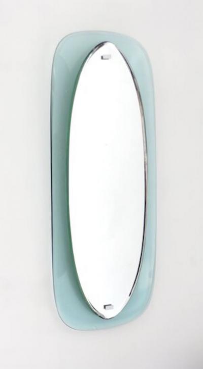  Cristal Arte ITALIAN BLUE AND CLEAR GLASS FLOATING FACETED OVAL CRYSTAL ARTE MIRROR