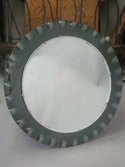  Cristal Arte Italian Mid Century Modern Neoclassical Engraved Sunburst Mirror by Crystal Arte