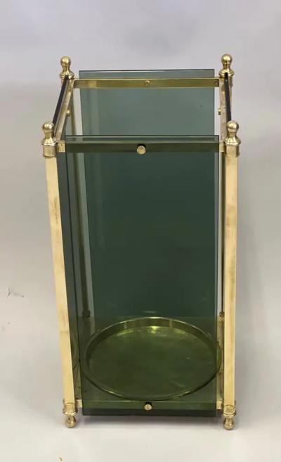  Cristal Arte Italian Modern Neoclassical Brass Green Glass Umbrella Stand by Fontana Arte