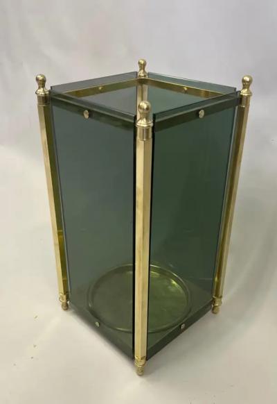  Cristal Arte Italian Modern Neoclassical Brass Green Glass Umbrella Stand by Fontana Arte