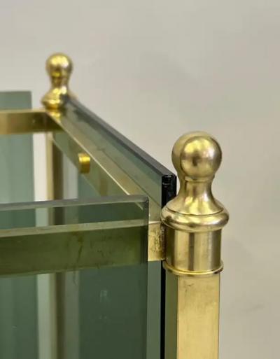  Cristal Arte Italian Modern Neoclassical Brass Green Glass Umbrella Stand by Fontana Arte