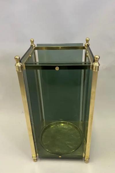  Cristal Arte Italian Modern Neoclassical Brass Green Glass Umbrella Stand by Fontana Arte